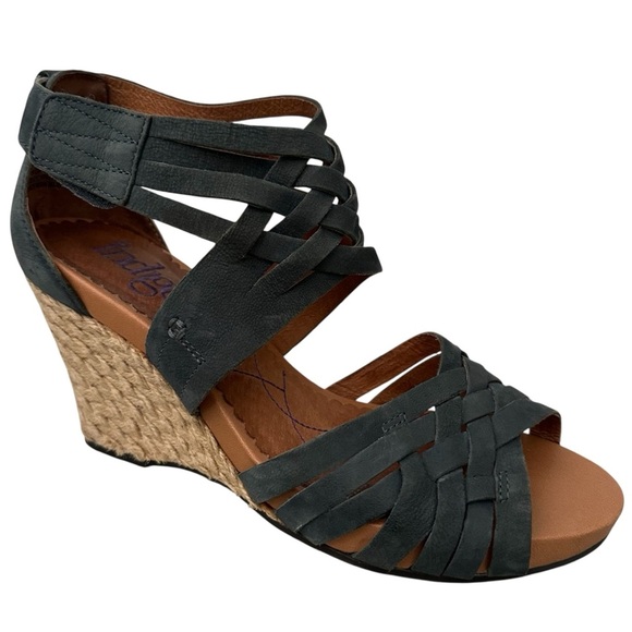 Indigo by Clarks Women’s Sz 8  Sandals Shoes Espadrille Wedge Blue Leather - Picture 1 of 9